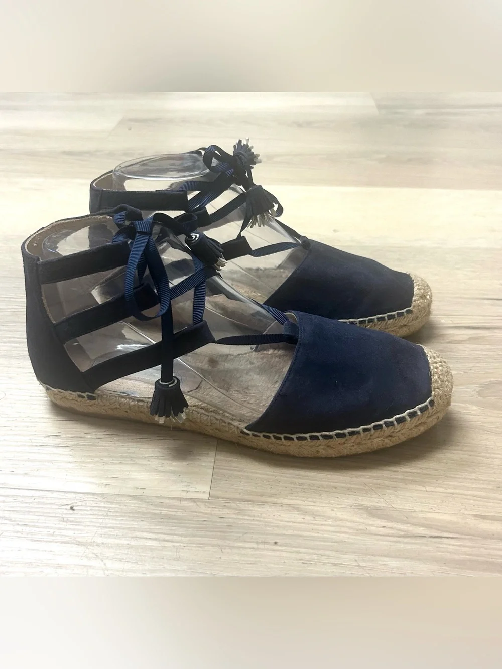 Boden Espadrille Shoes Flats Sandals Navy Blue Women 37 US 6 Suede Boho Tassels